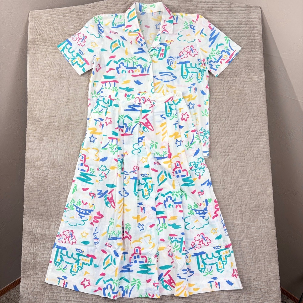 Vintage Country Suburbans 2 Piece Set Tropical Flamingo Skirt Shirt Set‎ Size 8